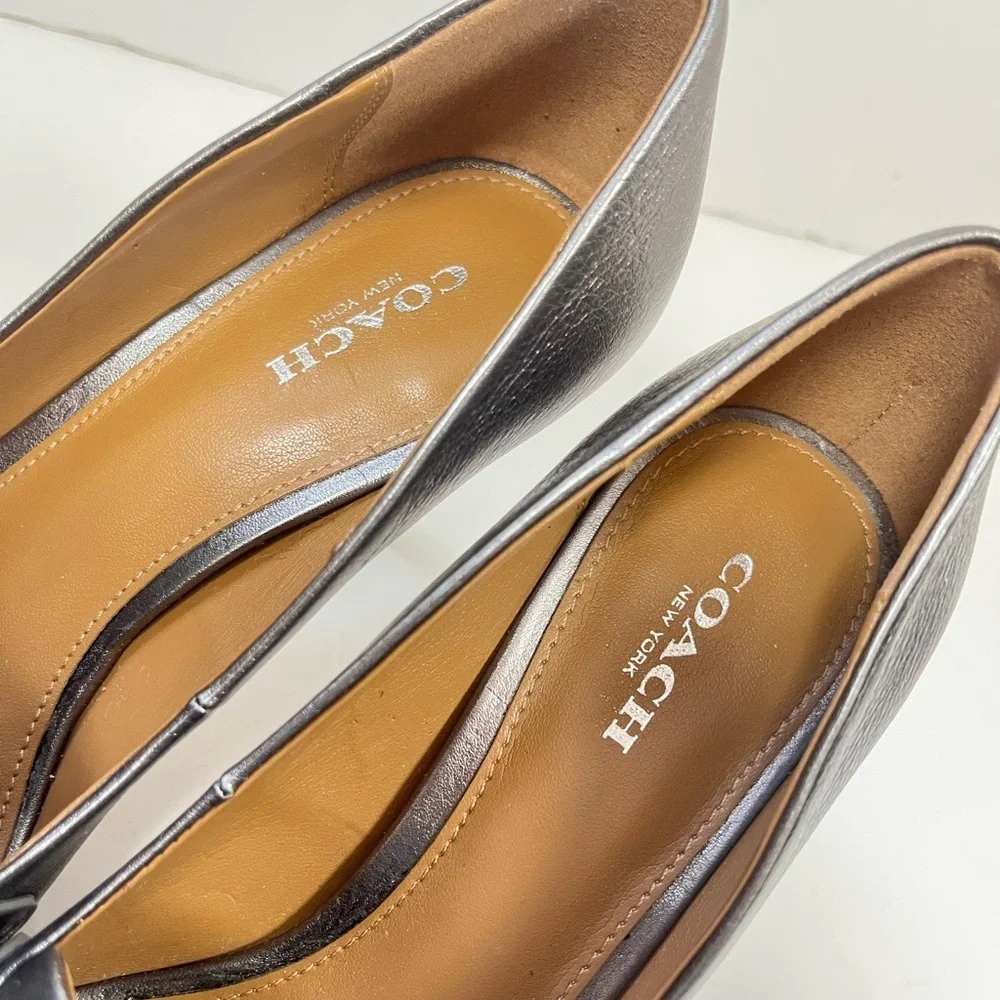 Coach Metallic Silver Leather Platform Loafers Size 6.5 B - Picture 9 of 12